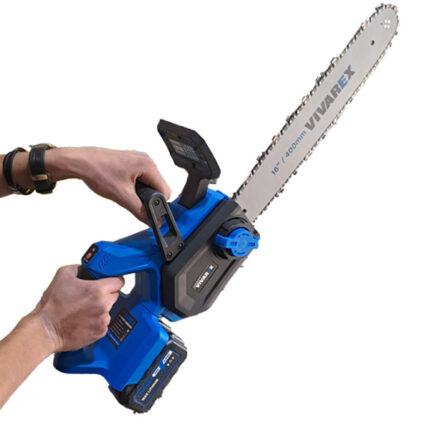 اره زنجیری شارژی ویوارکس VR2016V-CS با تیغه ۴۰ سانتی براشلس و دو باتری ۲۰ ولت برای برش چوب‌های ضخیم و کارهای سنگین