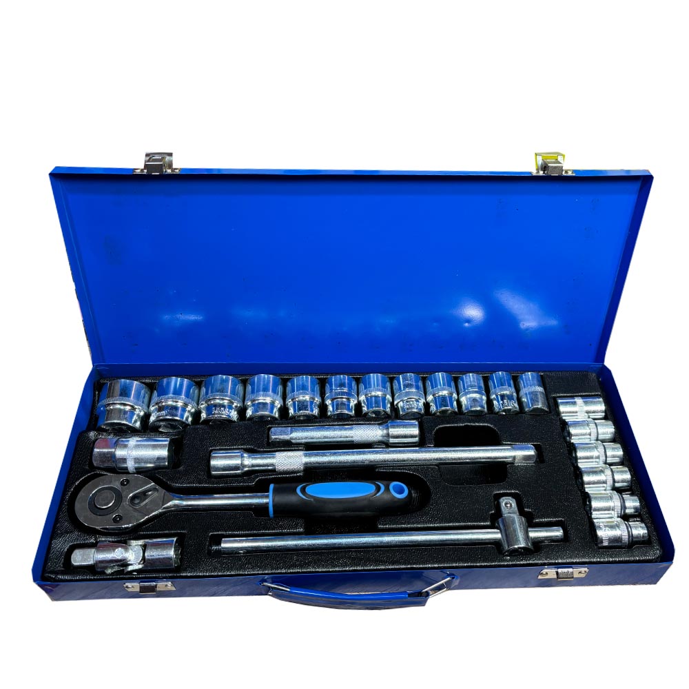 بکس 24 پارچه نیوتولز New Tools — مجموعه کامل آچار بکس و جغجغه (1) بکس 24 پارچه نیوتولز — مجموعه آچار بکس با دسته جغجغه، رابط بلند و کوتاه، سایزها 8 تا 32 میلیمتر