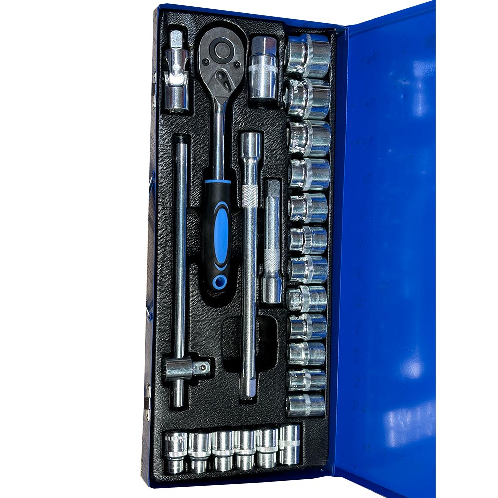 بکس 24 پارچه نیوتولز New Tools — مجموعه کامل آچار بکس و جغجغه (5) بکس 24 پارچه نیوتولز — مجموعه آچار بکس با دسته جغجغه، رابط بلند و کوتاه، سایزها 8 تا 32 میلیمتر