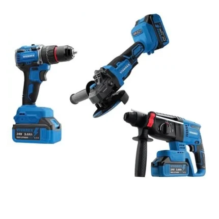 کیت شارژی براشلس VR2403-BCK — دریل چکشی، مینی‌فرز و دریل بتن‌کن + 3 باتری 24V