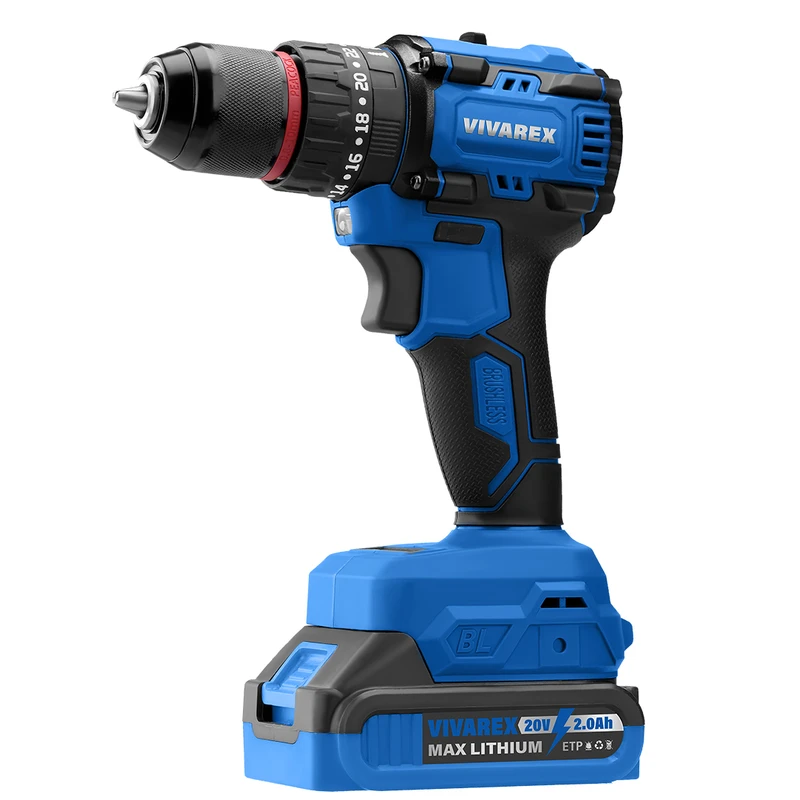 دریل شارژی ویوارکس مدل VR2010V-IBL موتور براشلس ۲۰ ولت با دو باتری نمای نزدیک از دریل شارژی ویوارکس مدل VR2010V-IBL موتور براشلس ۲۰ ولت با دو باتری در حال استفاده روی چوب و فلز