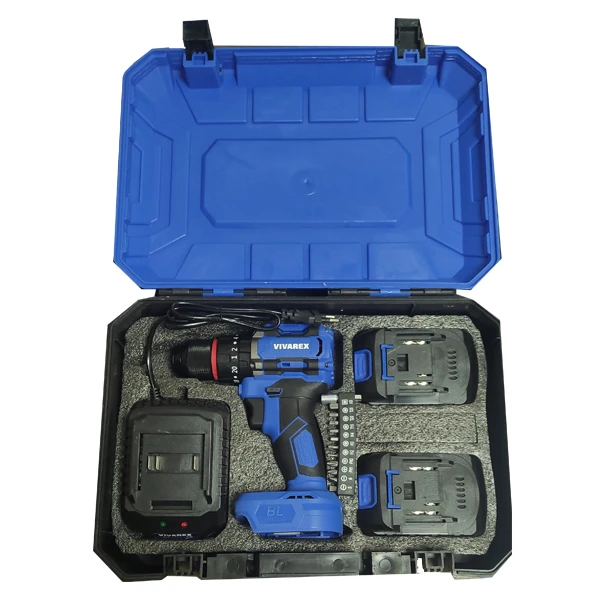 دریل شارژی ویوارکس مدل VR2010V-IBL موتور براشلس ۲۰ ولت با دو باتری نمای نزدیک از دریل شارژی ویوارکس مدل VR2010V-IBL موتور براشلس ۲۰ ولت با دو باتری در حال استفاده روی چوب و فلز