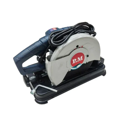 اره پروفیل بر پی ام مدل CM4 ظرفیت ۱۲۰۰ وات سایز ۱۸۵ میلیمتر در حال برش پروفیل فلزی با گیره نگهدارنده