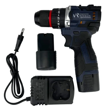 دریل شارژی ویوارکس مدل VR1610L-BL براشلس چکشی با دو باتری 16.8 ولت و سه‌نظام فلزی