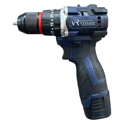 دریل شارژی ویوارکس مدل VR1610L-BL براشلس چکشی با دو باتری 16.8 ولت و سه‌نظام فلزی